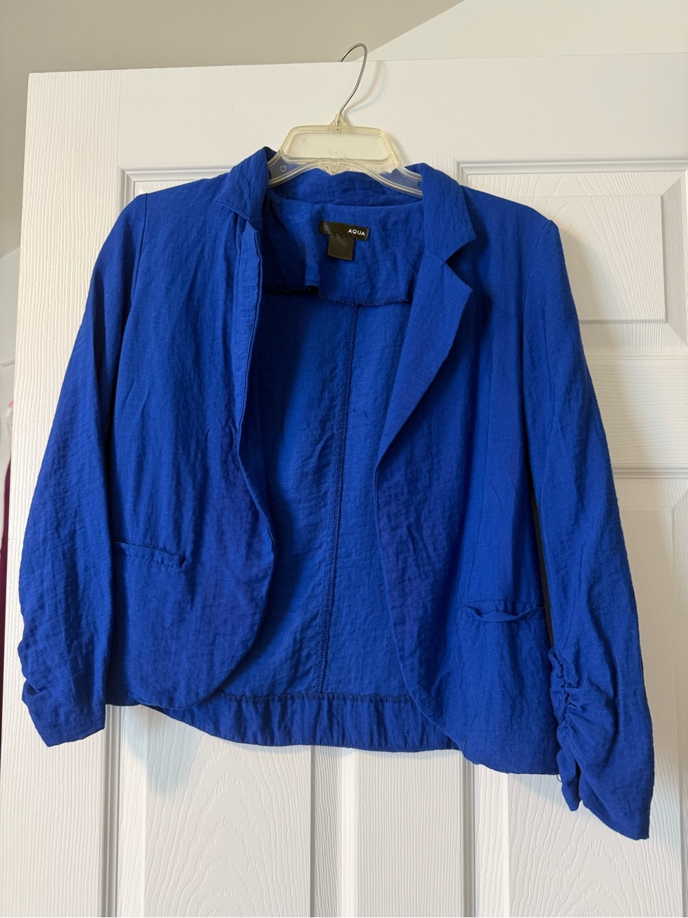 AQUA Women's Blue Linen Blend Blazer Jacket